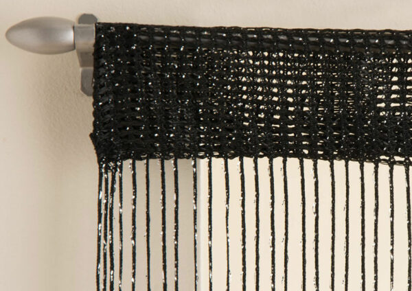Glam metallic string curtains black header