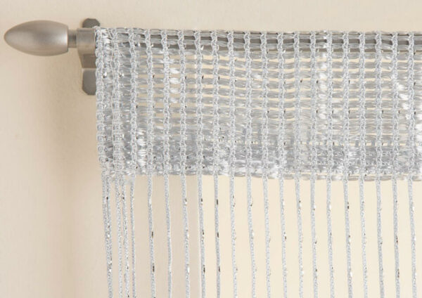 Glam metallic string curtains silver header