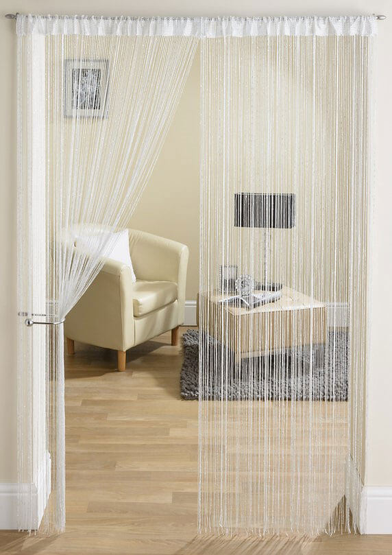 Glam metallic string curtains white main